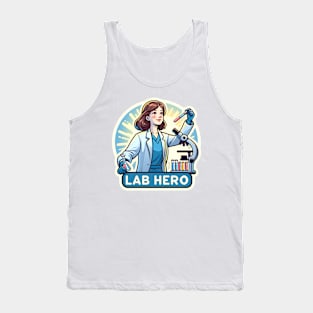 Women in STEM: Lab Hero Steminist Female Scientist with Microscope Tank Top